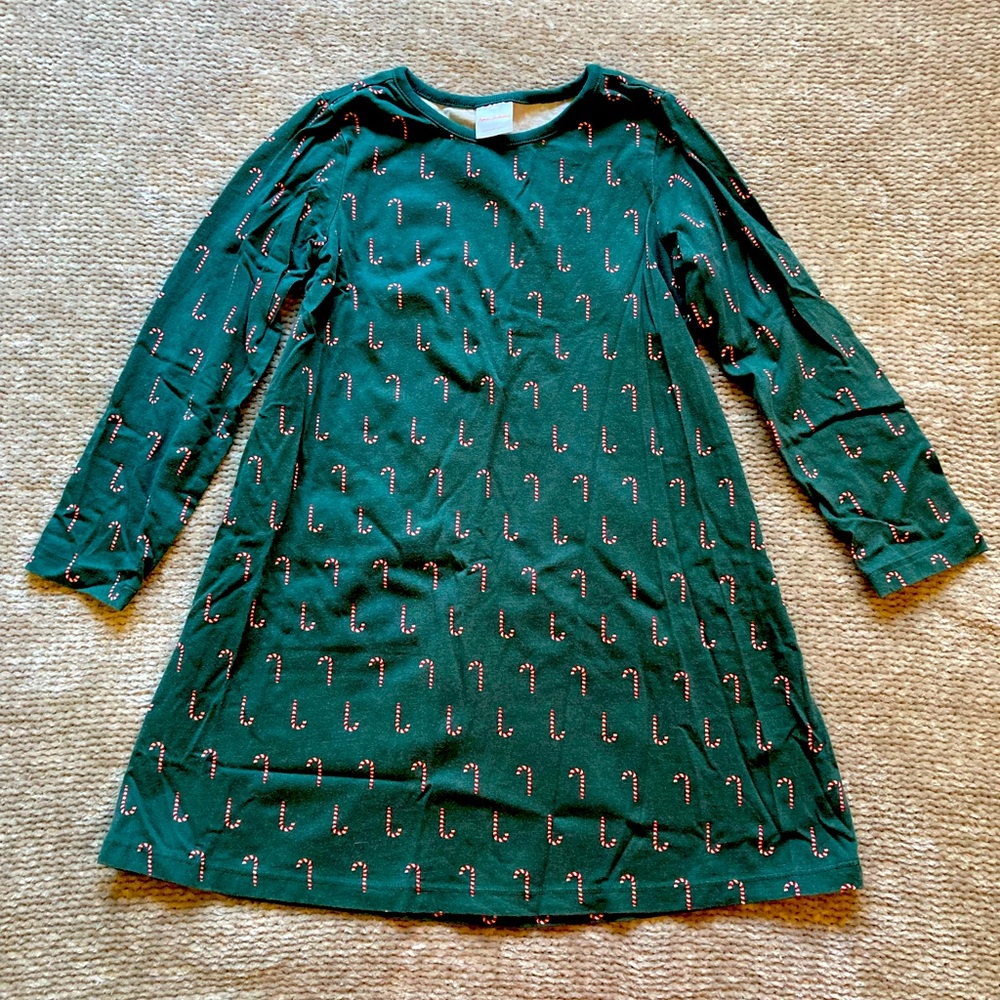 Hanna Andersson Candy Cane Christmas Dress Girls 120 6-7 Green Cotton Holiday